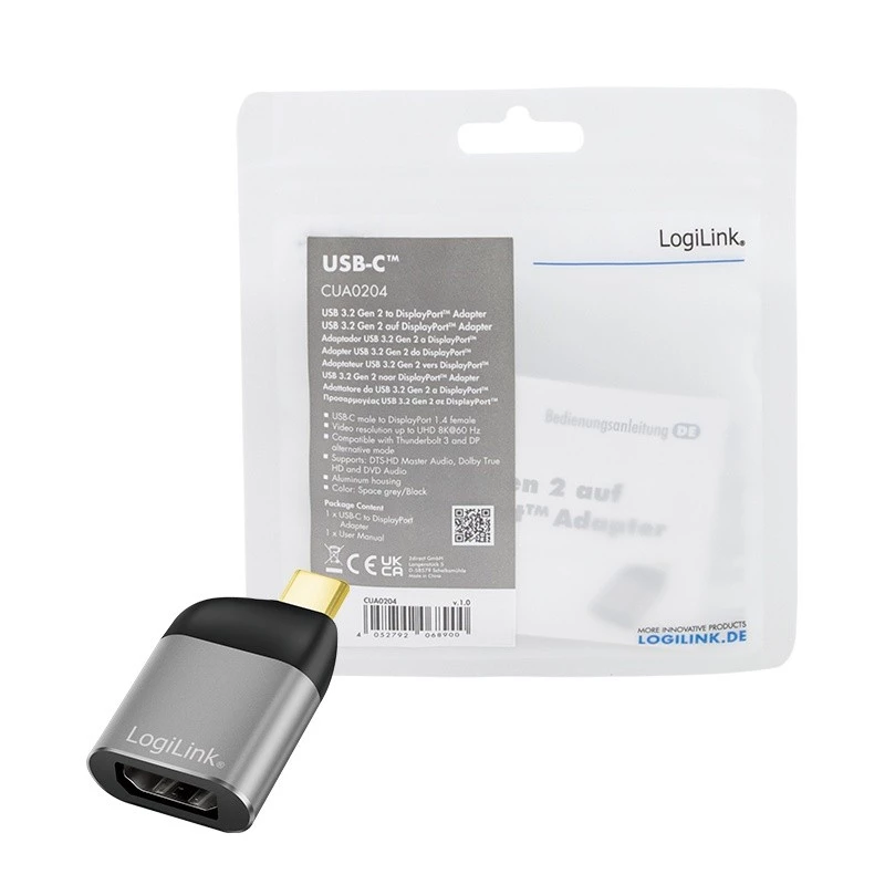 LogiLink CUA0204 προσαρμογέας USB-C σε DisplayPort μαύρο γκρι
