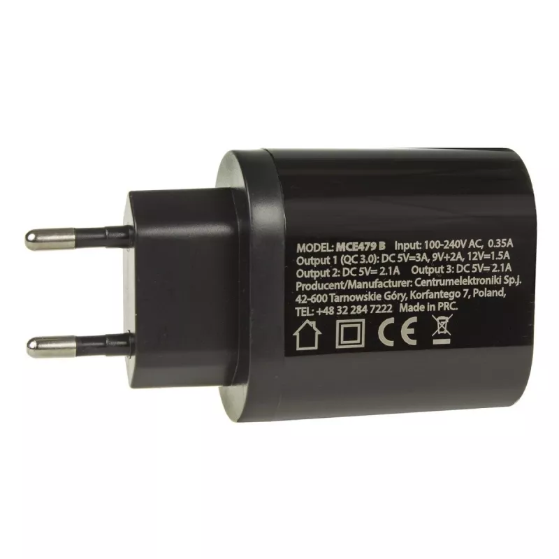 Φορτιστής τοίχου USB MACLEAN MCE479B — 3x θύρες USB, 18W συνολική ισχύς, συμπαγής