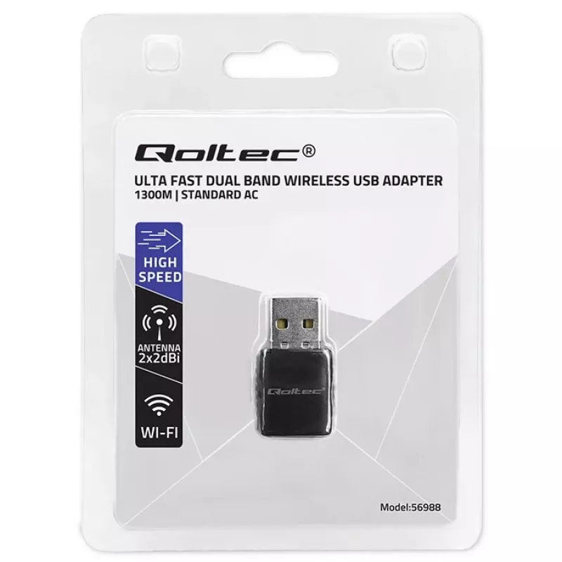Ασύρματος Adapter USB QOLTEC 56988 Dual Band 1300Mbps USB 3.0