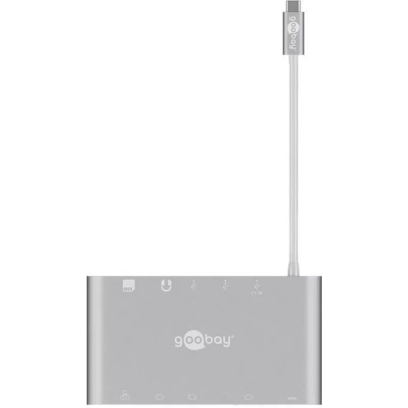 Goobay USB-C™ Πολύπριζο προσαρμογέας - All in 1 - Αλουμίνιο - Ασημί (62113)