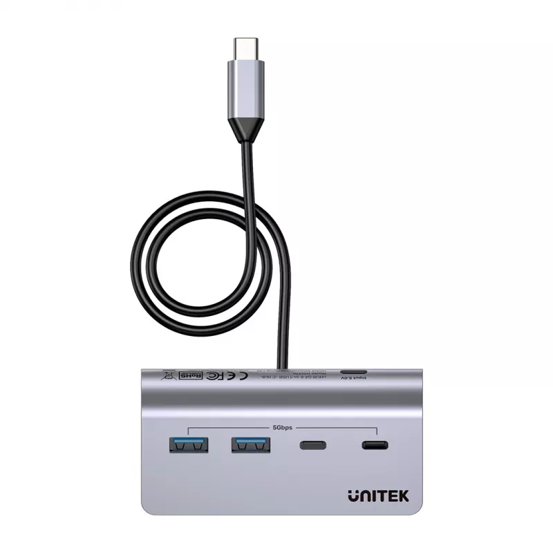 USB hub Unitek H1337AGY01 – 4 θύρες (2×USB-C, 2×USB-A), έως 5 Gbit/s ανά θύρα, αλουμίνιο, Ασημί