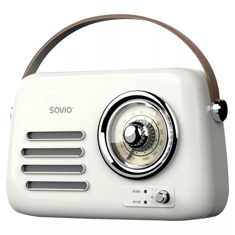Φορητό ραδιόφωνο SAVIO RS-02 — αναλογικός δέκτης FM, Bluetooth 5.3, τροφοδοσία USB, 3 W, λευκό