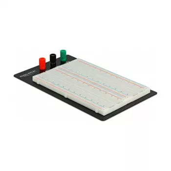 Breadboard DELOCK 18314 — πλακέτα πρωτοτύπων χωρίς κόλληση, μέταλλο/πλαστικό, 109×165×1 mm, μαύρο/λευκό