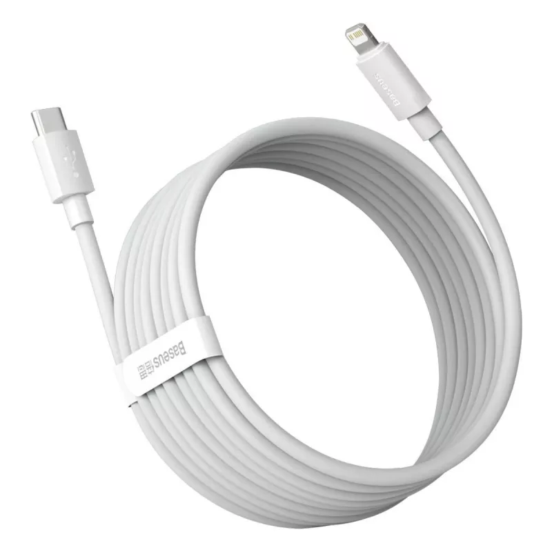 Baseus Simple Wisdom Κιτ καλωδίου δεδομένων USB-C σε Lightning PD 20W (2 τεμ./συσκευασία) 1,5m Λευκό
