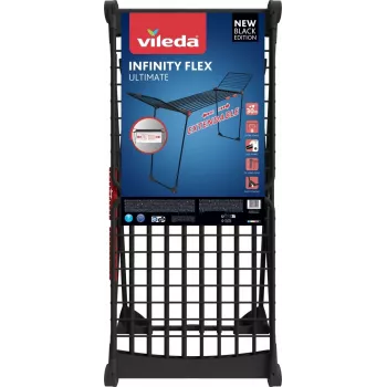 Απλώστρα VILEDA Infinity Flex Ultimate τηλεσκοπική — μαύρη, αλουμίνιο με επίστρωση, 30 m επιφάνεια στεγνώματος, πτυσσόμενη, με ροδάκια