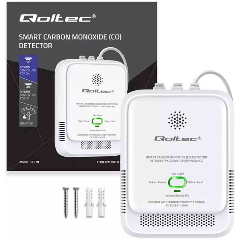 Ανιχνευτής CO QOLTEC 52576 – αισθητήρας μονοξειδίου του άνθρακα, συναγερμός 85 dB