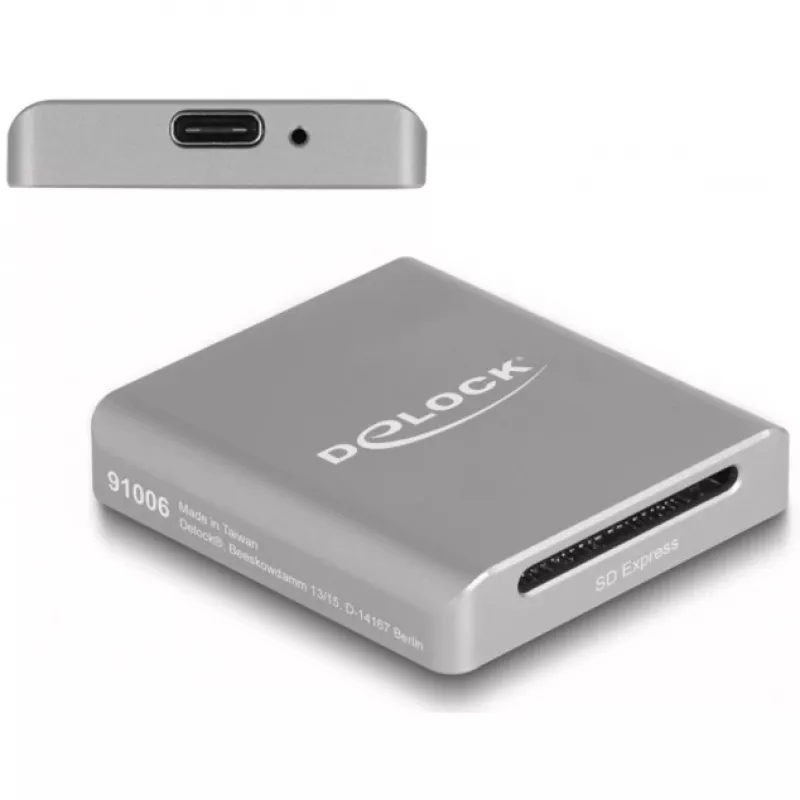 DeLOCK 91006 Αναγνώστης καρτών Γκρι SD USB Type-C 10000 Mbit/s