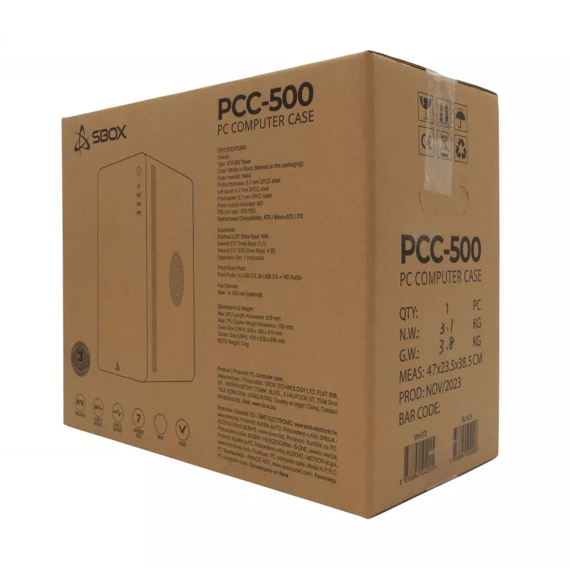 Κουτί υπολογιστή Sbox PCC-500 μαύρο ATX