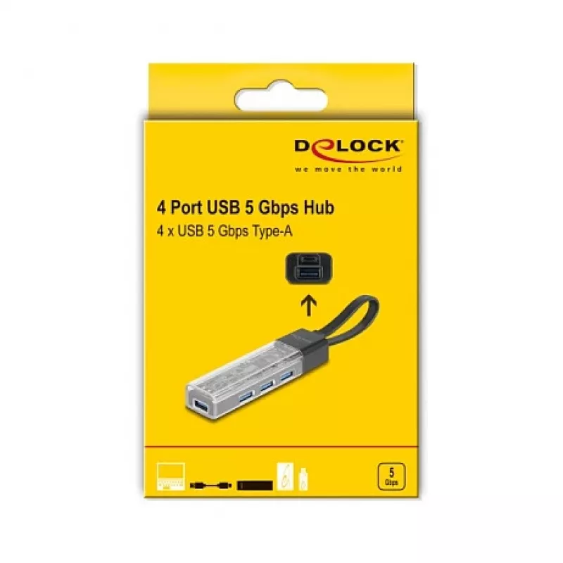 DELOCK USB 3.2 Gen 1 (3.1 Gen 1) 4-Port Hub με Type-A + Type-C Host (5000 Mbit/s) μαύρο/διαφανές