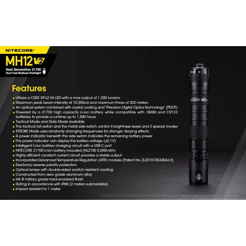 Φακός χειρός Nitecore MH12 V2 Μαύρος