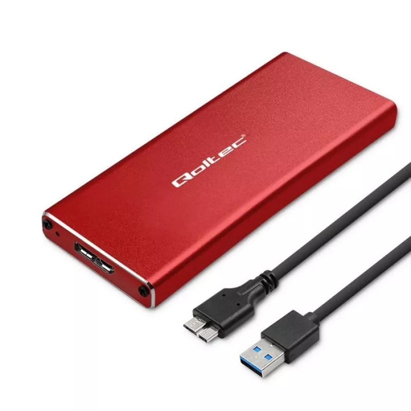 Θήκη SSD QOLTEC 51831 USB 3.0 για δίσκους M.2 SATA έως 2 TB, κόκκινη, υποστηρίζει μήκος 30 mm, έως 4 δίσκους