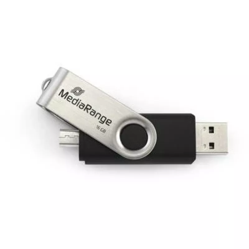MEDIARANGE MR931-2 - 16 GB - USB Type-A / Micro-USB - 2.0 - 15 MB/s - περιστρεφόμενος δακτύλιος - ασημί - μαύρο