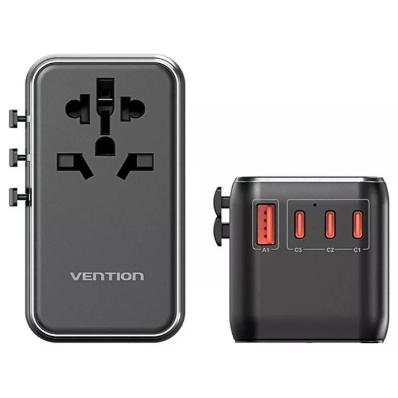 Φορτιστής Vention FJGB0 100W GaN με 3× USB-C και 1× USB-A, Μαύρο