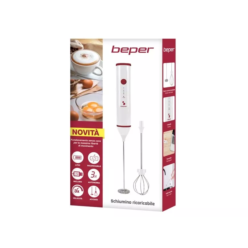 Beper P102SBA008 επαναφορτιζόμενη αφρογαλιέρα, USB, 3 W, λευκή