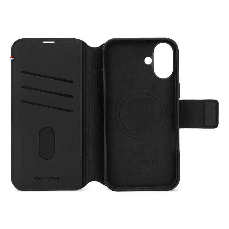 Δερμάτινη θήκη για iPhone 16, μαύρη