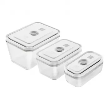 ZWILLING Fresh & Save 36803-003-0 ορθογώνιο σετ γυάλινων δοχείων κενού, 3 τεμ. (S/M/L, 0,35/0,75/1,6 L), βοροπυριτικό γυαλί, κατάλληλο για φούρνο μικροκυμάτων/φούρνο/πλυντήριο πιάτων, γκρι/διαφανές