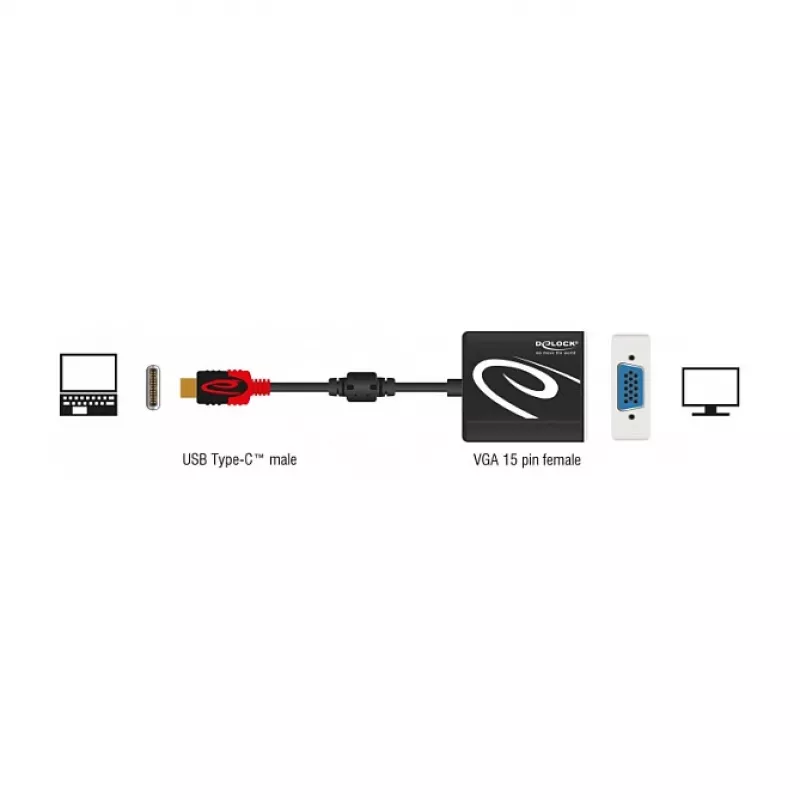 Προσαρμογέας καλωδίου βίντεο DeLOCK 62994 USB Type-C σε VGA 0,2 m μαύρο