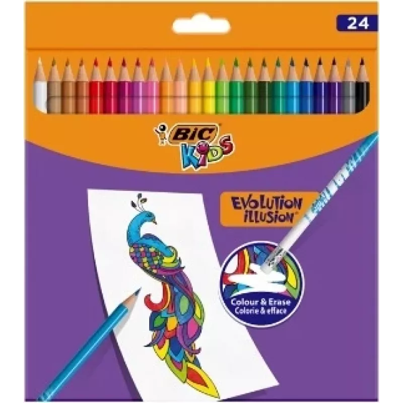 BIC Kids Evolution Illusion ξυλομπογιές με γόμα 24 χρώματα