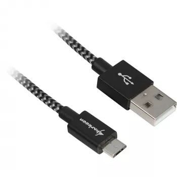 Καλώδιο USB 2.0, βύσμα USB-A > βύσμα Micro-USB (μαύρο/γκρι, 2 μέτρα, με επένδυση)