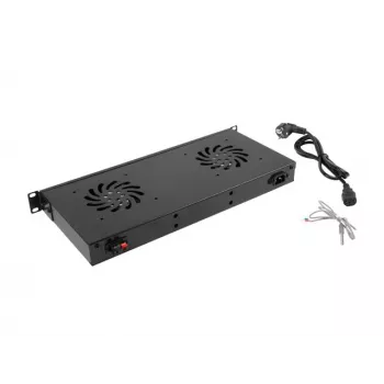 Lanberg AK-1502-B πάνελ εξαερισμού για rack, 1U, 19 ίντσες, 2 ανεμιστήρες, θερμοστάτης, LCD, 230 V, 483 x 192 x 44,45 mm, μαύρο