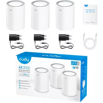 Cudy M3000 συσκευασία 3 τεμ. Mesh Wi-Fi σύστημα Dualband (2,4 GHz / 5 GHz) Wi-Fi 6 (802.11ax) Γκρι, Λευκό 1 Εσωτερικό
