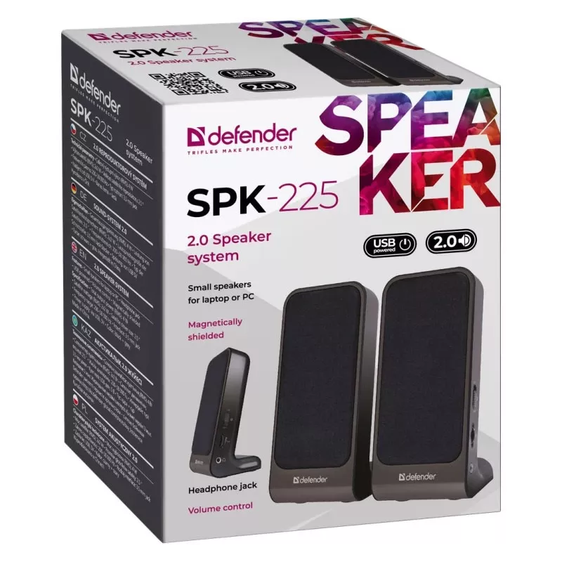 DEFENDER SPK-225 Ενσύρματα ηχεία 2.0, 4 W RMS, USB/DC 5 V, 3,5 mm, μαύρα
