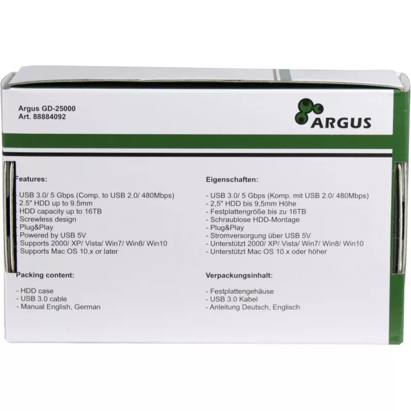 Θήκη HDD Argus GD-25000, USB 3.0, διαφανής