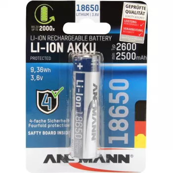 ANSMANN - Μπαταρία 18650 - Li-Ion - 2600 mAh - 9,36 Wh - Ασημί (1307-0000)