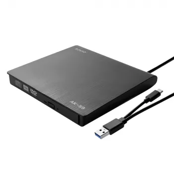 SAVIO AK-59 Εξωτερικός λεπτός εγγραφέας CD/DVD R/RW - USB-C/USB-A, μαύρο