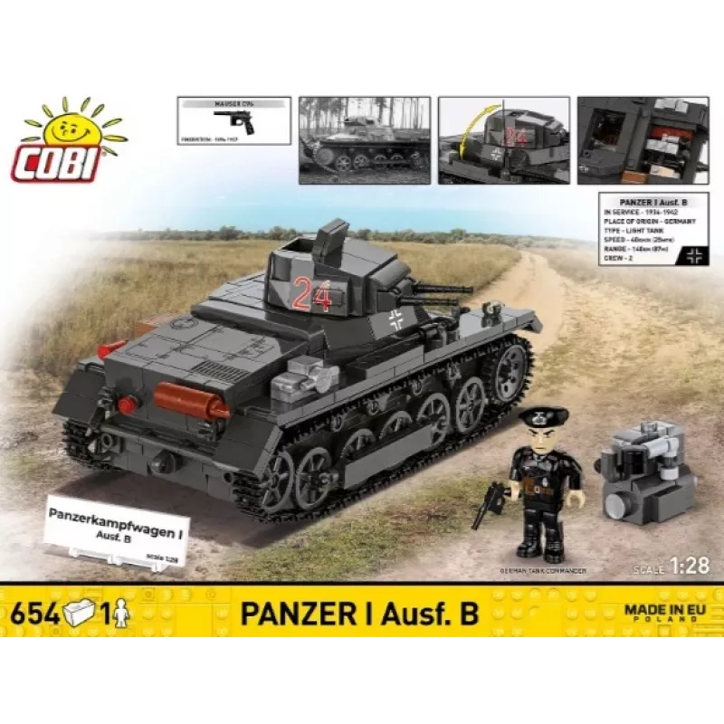 Σετ κατασκευής Cobi Panzer I Ausf. B – 654 τεμάχια, λεπτομερές μοντέλο κατασκευής