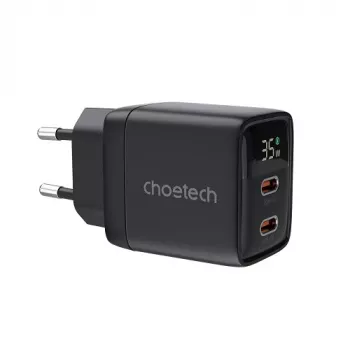 Choetech PD6051 USB-C USB-C PD 35W GaN επιτοίχιος φορτιστής με οθόνη - μαύρο
