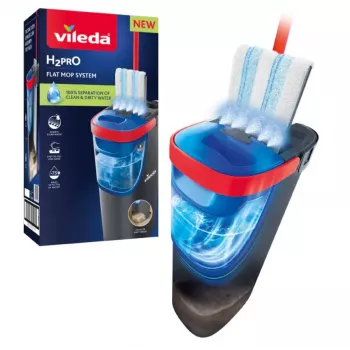 Vileda H2PrO 175775 σετ επίπεδης σφουγγαρίστρας με σύστημα δύο δεξαμενών, μικροΐνες, μαύρο/κόκκινο