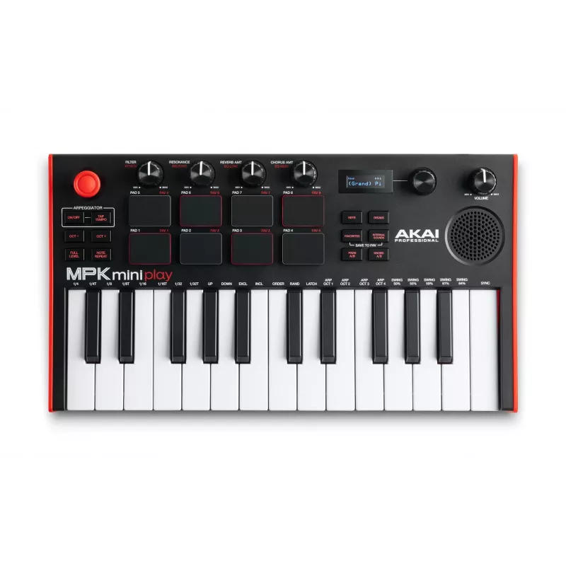 Akai MPK Mini Play MK3 πληκτρολόγιο ελέγχου MIDI με χειριστήριο pad, USB, μαύρο/κόκκινο