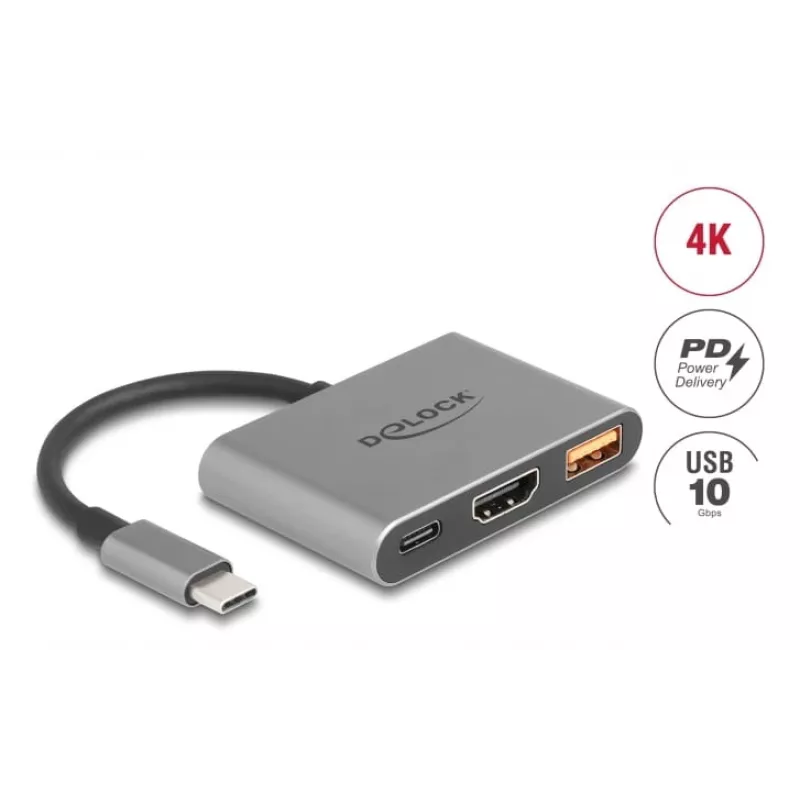 DeLOCK 61071 Προσαρμογέας καλωδίου βίντεο 0,1 m USB Type-C USB Type-C USB Type-A HDMI γκρι