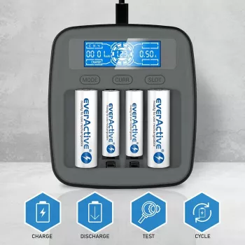everActive NC-1000M V2 φορτιστής μπαταριών, Ni-MH, 4 θέσεις AA/AAA, USB-C, μαύρος