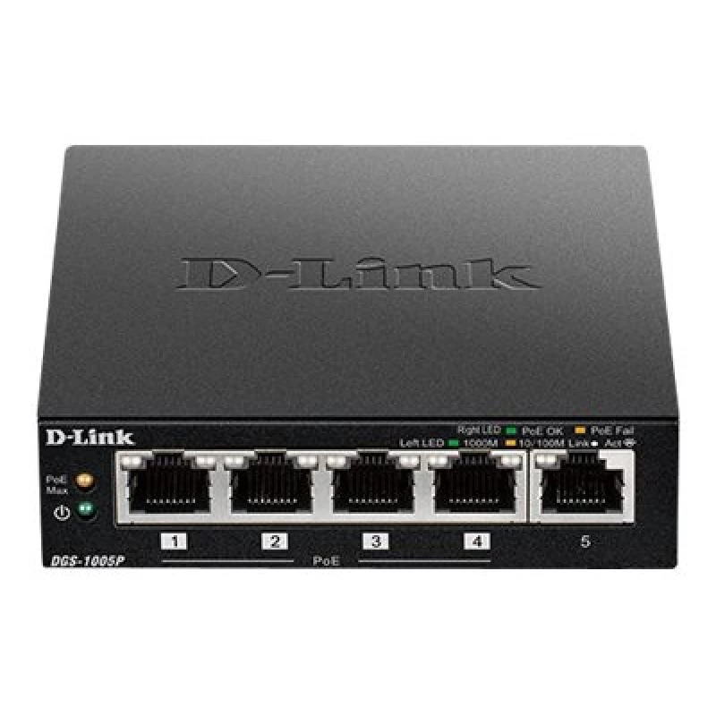 D-Link DGS-1005P/E Διακόπτης δικτύου Unmanaged Gigabit Ethernet (10/100/1000) Power over Ethernet (PoE) Μαύρο