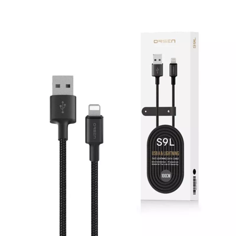 Καλώδιο USB-A σε Lightning Orsen S9L 1 m 2,1A — μαύρο