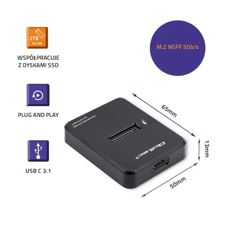 Θήκη docking station SSD M.2 SATA, NGFF, USB 3.1