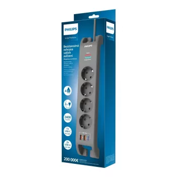 Πολύπριζο Προστασία υπέρτασης Philips 4-θέσιο 2 m Καλώδιο 3×US