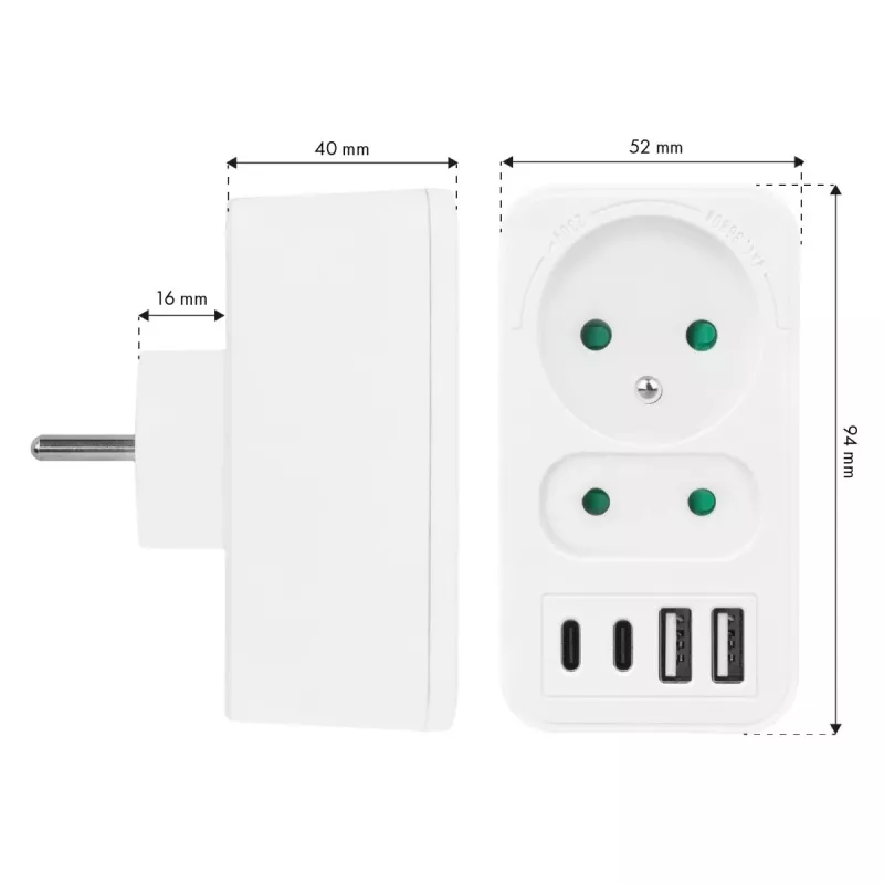 Πολύπριζο MACLEAN MCE249 F/W – 2x πρίζες ρεύματος (16A + 6A) και 4x USB (2x A, 2x C PD 20W)