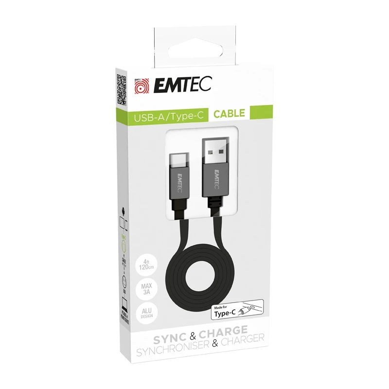Καλώδιο USB Emtec T700C 1,2 m USB A σε USB C μαύρο