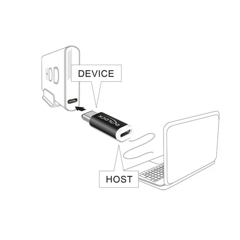 Delock - Προσαρμογέας USB - 24 Pin USB-C (Α) σε Micro-USB Type B (Θ) - USB 3.1 - Μαύρο (65678)