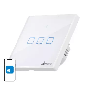 Επιτοίχιος έξυπνος διακόπτης φωτός Sonoff T2 EU TX 3 καναλιών Wi‑Fi + RF 433 έλεγχος