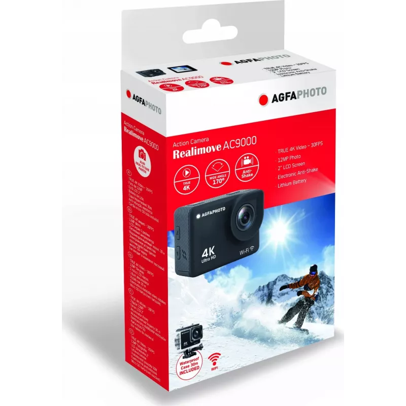 AgfaPhoto Action Cam 4K, αδιάβροχη, Wi-Fi, slow motion/time-lapse (AC9000BK)