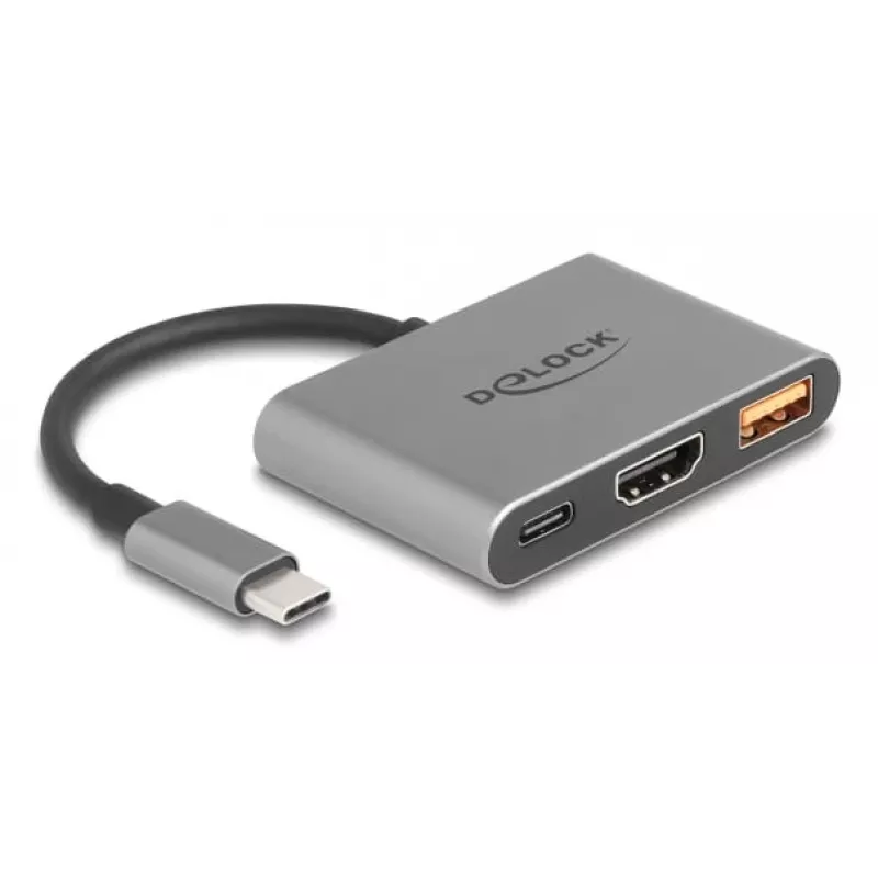 DeLOCK 61071 Προσαρμογέας καλωδίου βίντεο 0,1 m USB Type-C USB Type-C USB Type-A HDMI γκρι