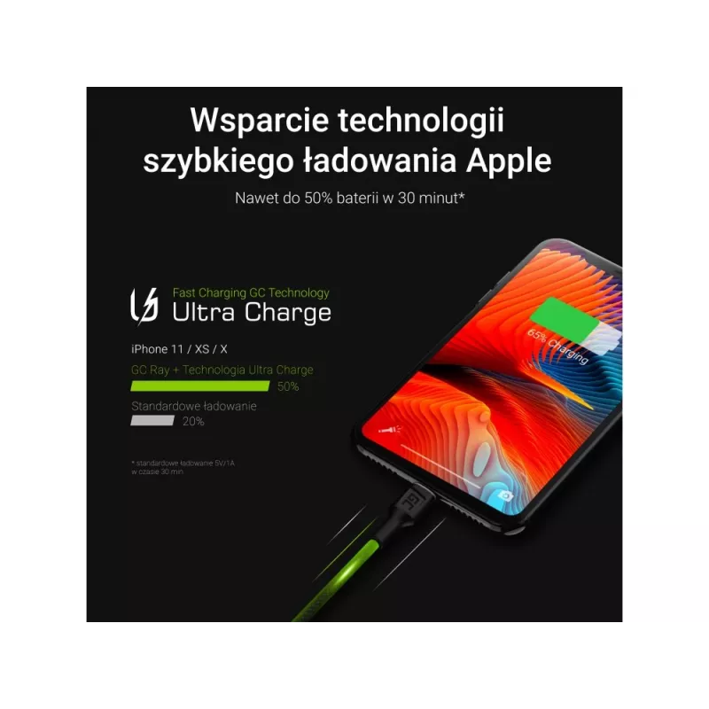 Καλώδιο Lightning Green Cell KABGCSET05 1,2 m Μαύρο
