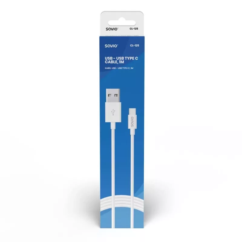 Καλώδιο USB Savio CL-125 USB 2.0 1 m USB A USB C λευκό