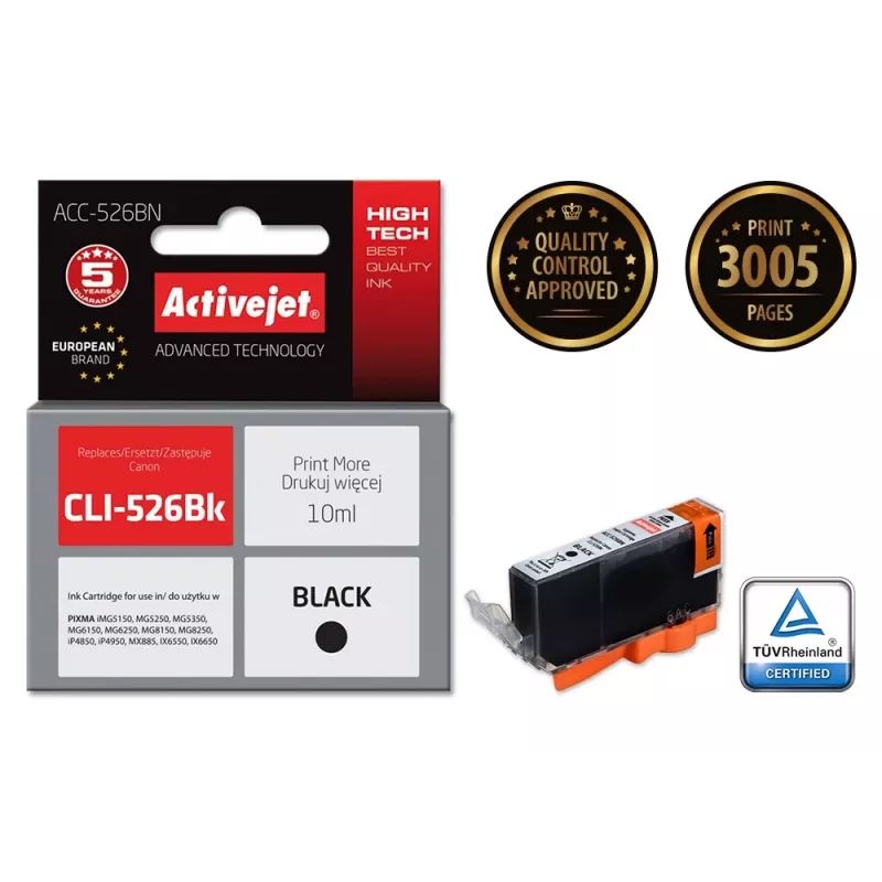 Activejet ACC-526BN Μελάνι (αντικατάσταση για Canon CLI-526Bk; Supreme; 10 ml; μαύρο)