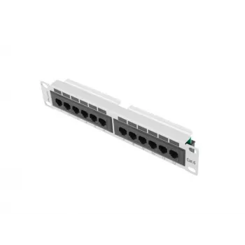 Patch panel LANBERG PPU6-9012-S, 12-Port Cat6, μέταλλο, γκρι
