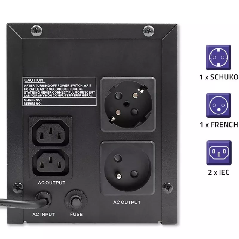 Qoltec Monolith 53775 UPS Line-Interactive, 1200 VA (1,2 kVA) / 720 W, AVR, 4 πρίζες AC, μαύρο